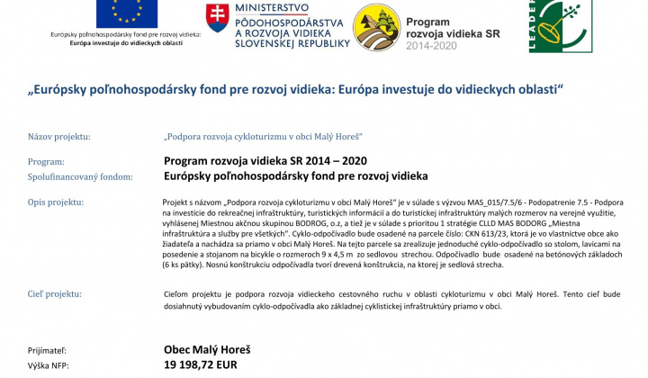 Fotka - Podpora rozvoja cykloturizmu v obci Malý Horeš